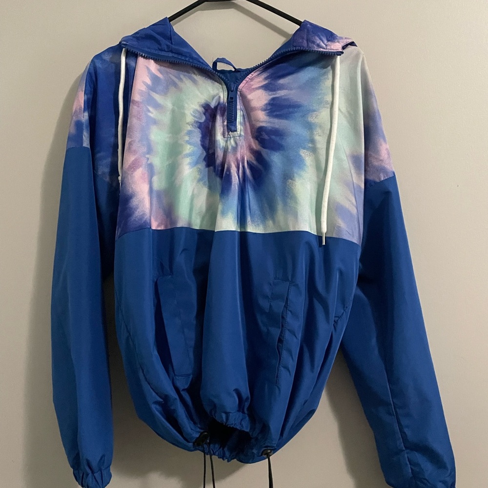 Kids Blue Tie-Dye Windbreaker Jacket with Hoodie